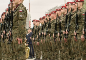 Żołnierze stojący w dwuszeregu, fot. Mikołaj Dudek