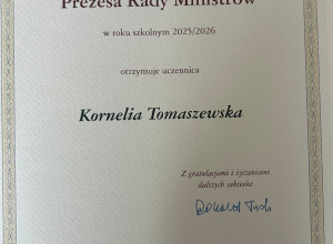 Dyplom Stypendium Prezesa Rady Ministrów