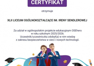 Certyfikat OSEhero dla uczniów 42 LO