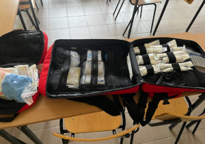 Plecak ratunkowy pokazujący jego zawrtość.